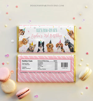 Editable Dog Candy Bar Wrapper Dog Birthday Party Chocolate Bar Label Puppy Girl Puppy Party Pawty Download Corjl Template Printable 0384