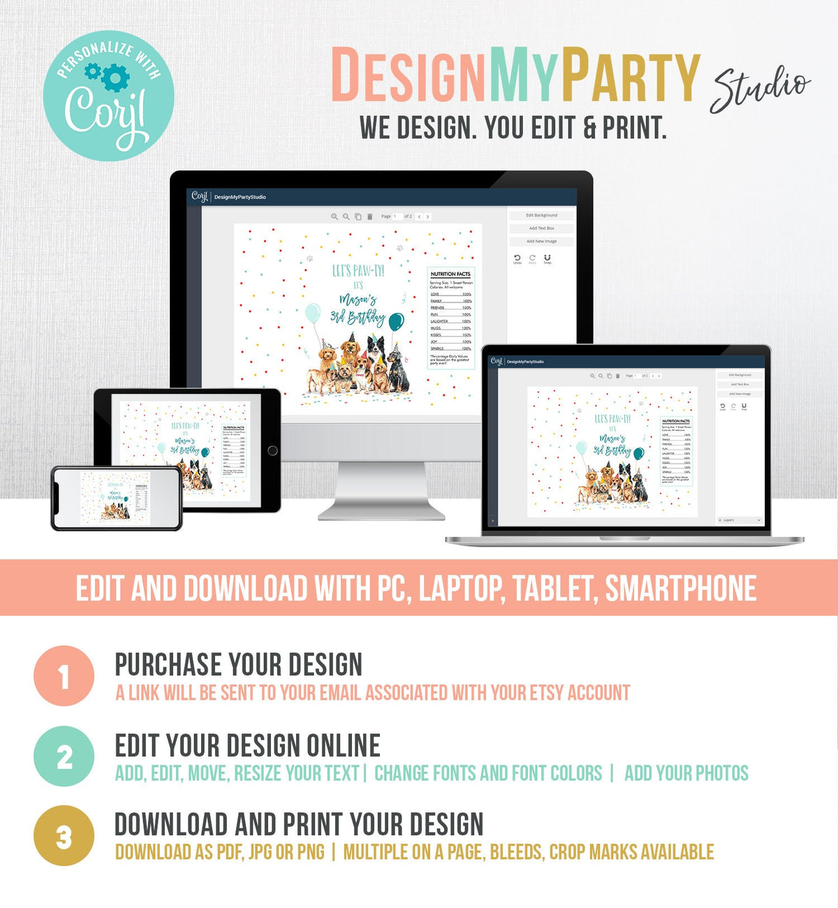 Editable Dog Chip Bag Dino Puppy Party Decor Boy Pawty Birthday Party Snack Favors Potatoes Pet Doggy Printable Digital Corjl Template 0384