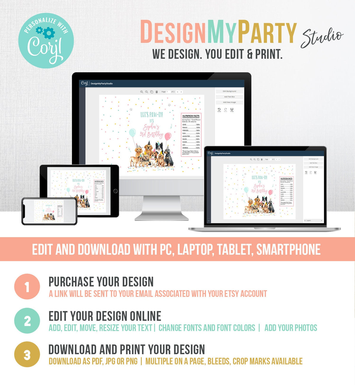 Editable Dog Chip Bag Puppy Party Decor Pawty Birthday Party Snack Favors Party Animals Pet Doggy Printable Digital Download Template 0384