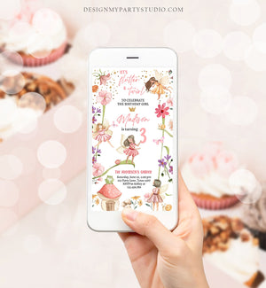 Editable Fairy Party Birthday Evite Electronic Fairy Garden Fairy Forest Girl 1st Birthday First Magical Phone Download Template Corjl 0406