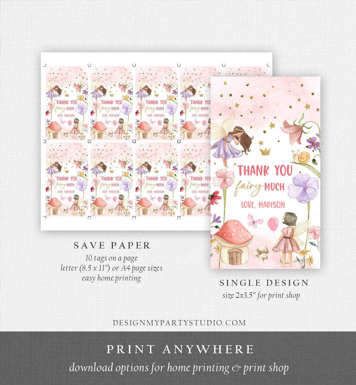Editable Fairy Favor Tags Enchanted Forest Birthday Thank you tags Label Girl Fairy Garden Gift tags Download Template PRINTABLE Corjl 0406