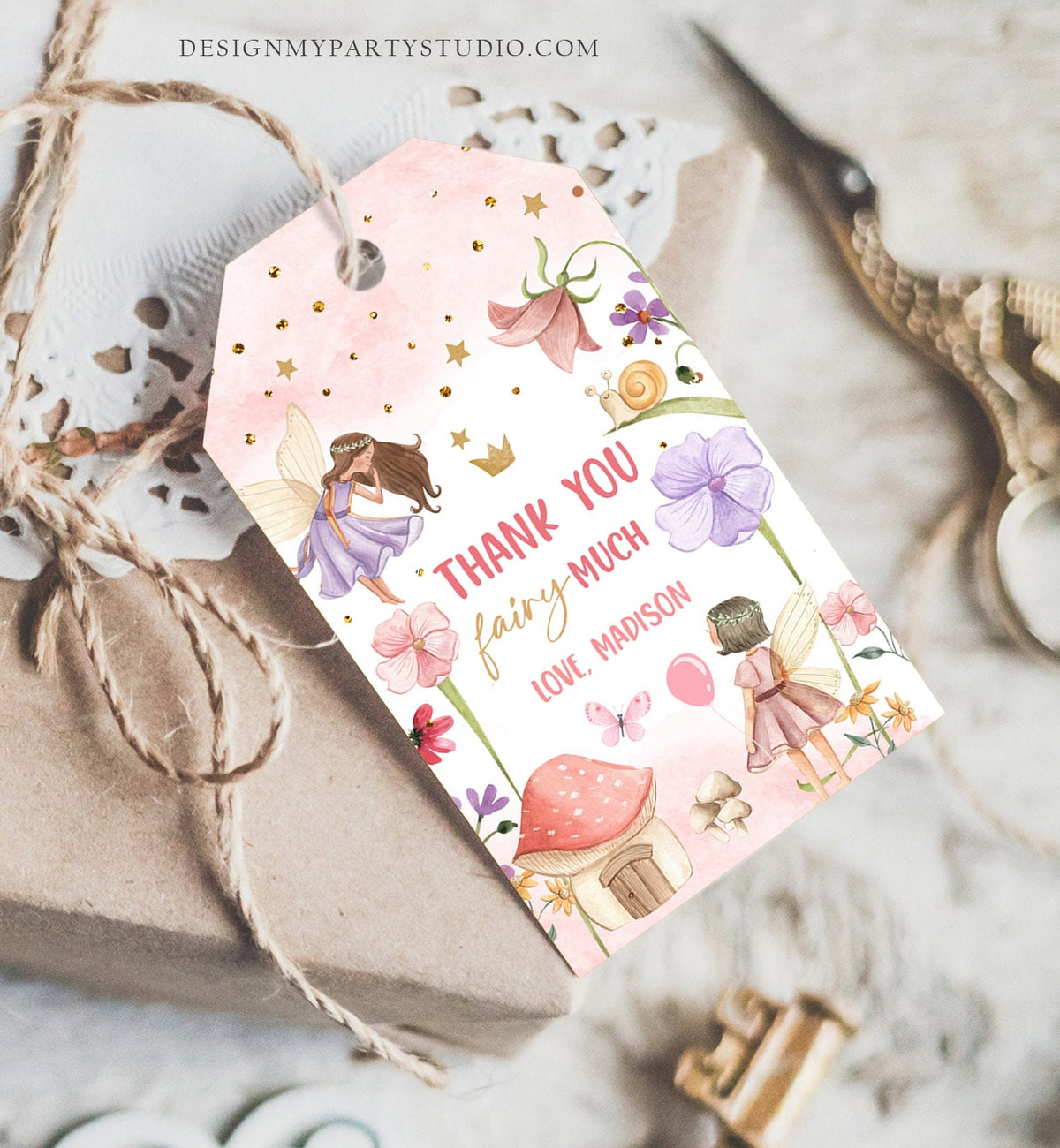 Editable Fairy Favor Tags Enchanted Forest Birthday Thank you tags Label Girl Fairy Garden Gift tags Download Template PRINTABLE Corjl 0406