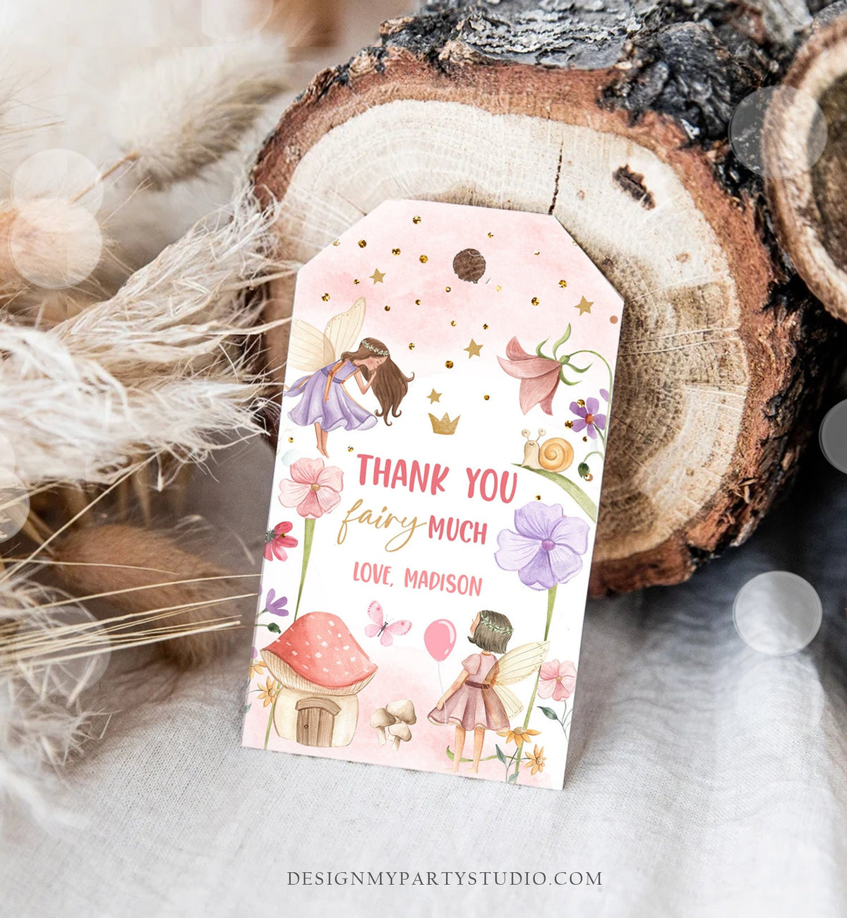 Editable Fairy Favor Tags Enchanted Forest Birthday Thank you tags Label Girl Fairy Garden Gift tags Download Template PRINTABLE Corjl 0406