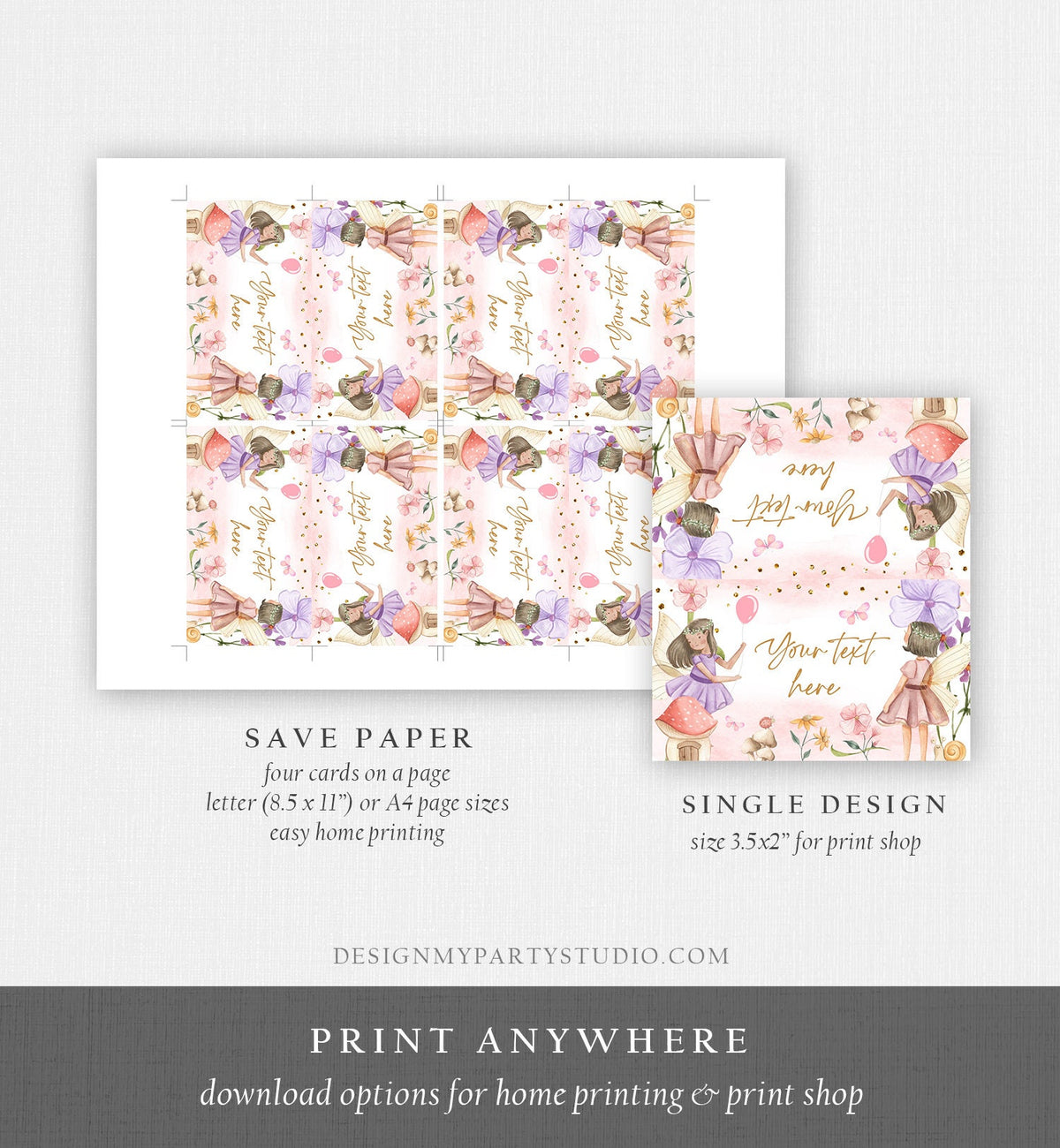 Editable Fairy Garden Food Label Fairy Birthday Place Tent Pink Purple Magical Fairy Forest Girl Digital Download Template Printable 0406