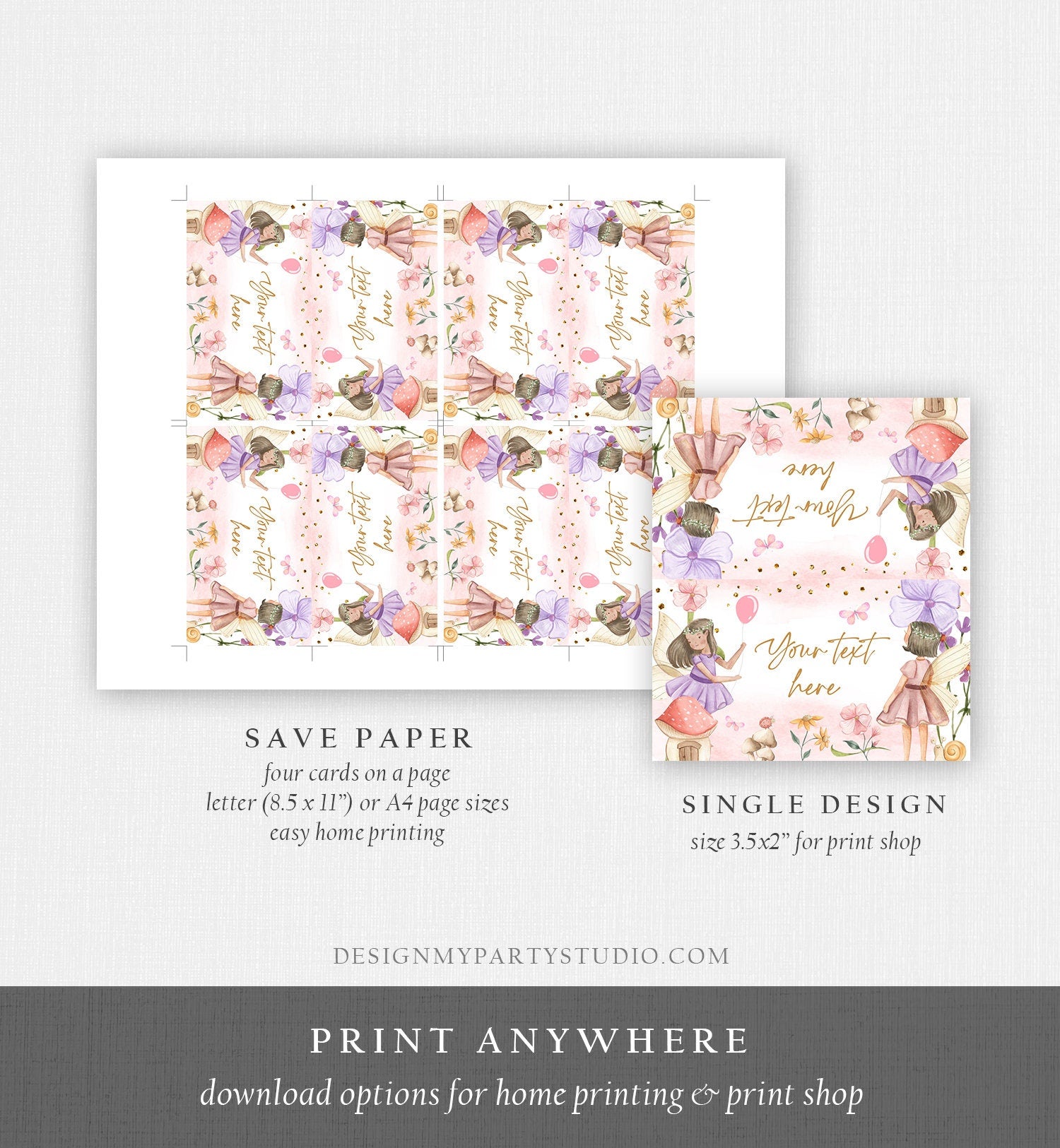Editable Fairy Garden Food Label Fairy Birthday Place Tent Pink Purple Magical Fairy Forest Girl Digital Download Template Printable 0406