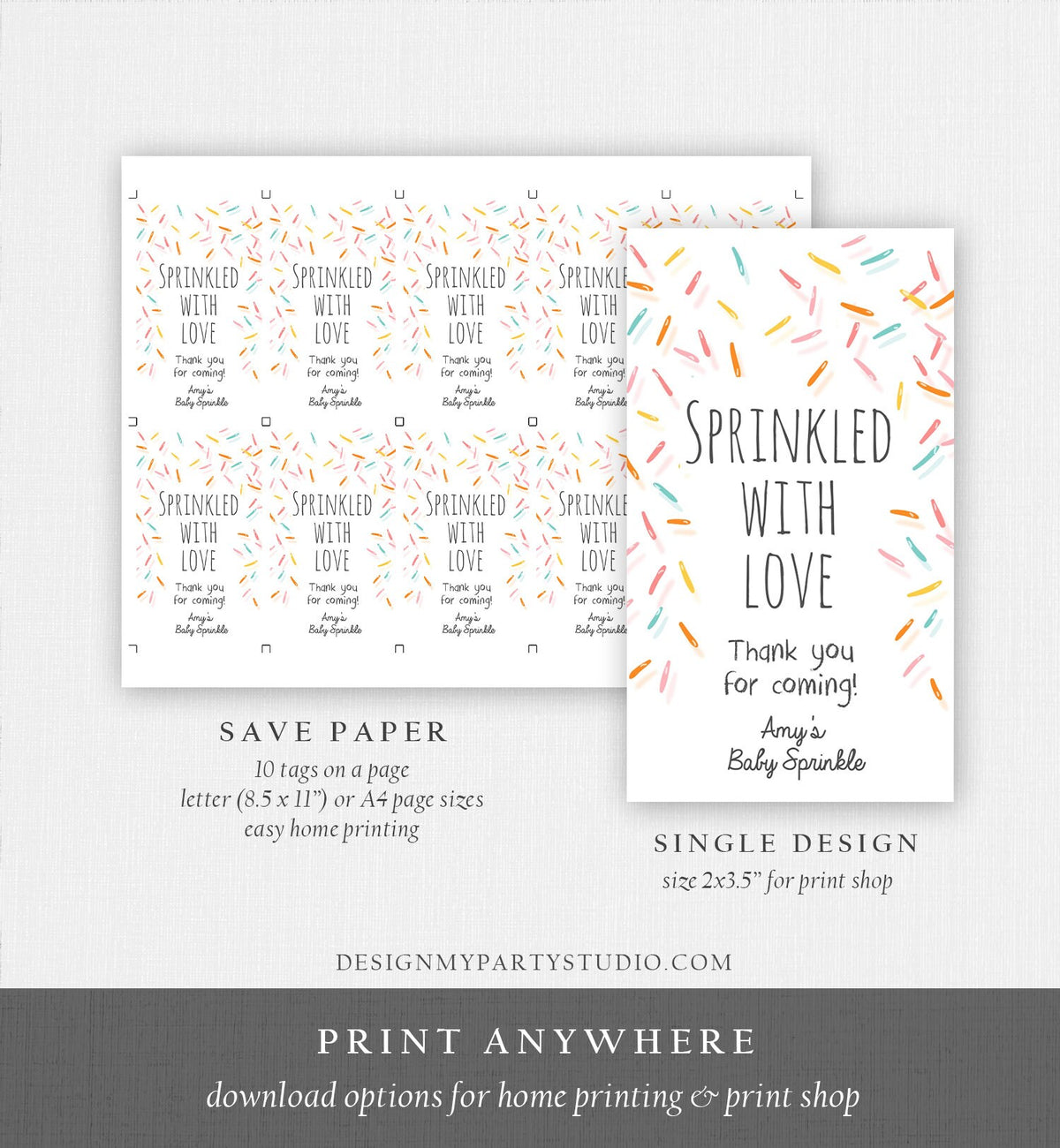 Editable Sprinkled With Love Favor Tags Baby Sprinkle Thank you Label Shower Gift tags Coed Gender Neutral Template Corjl PRINTABLE 0216