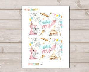 Baking Thank you Card Kids Cooking Birthday Thank You Note 4x6" Girl Chef Party Kitchen Cupcake Decorating PRINTABLE Instant Download 0364