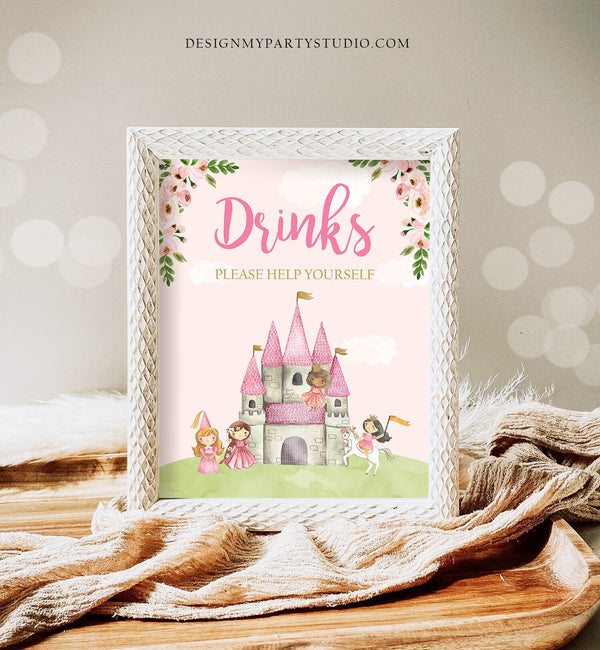 Drinks Sign Party Princess Birthday Sign Table Decor Princess Party Pi ...