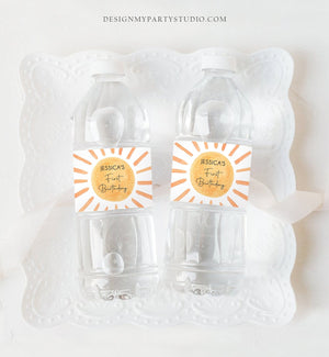 Editable Sunshine Water Bottle Labels First Trip Around the Sun Birthday Decor Summer Neutral Sun Printable Bottle Label Template Corjl 0431
