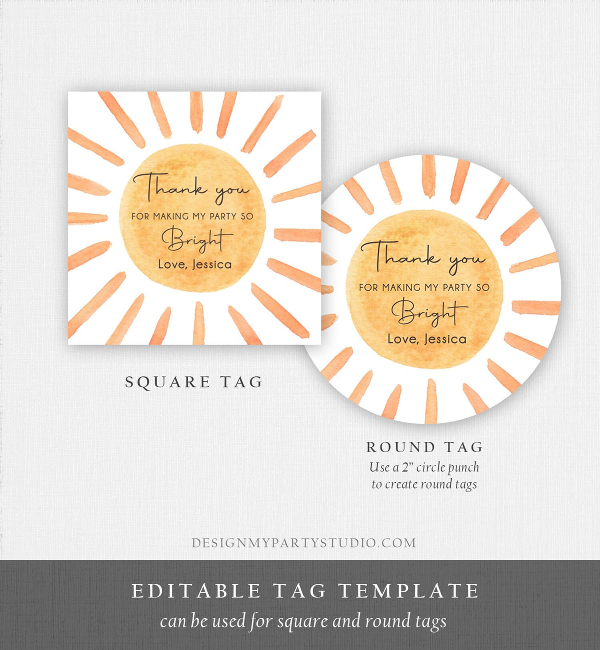 Editable Sunshine Favor tags Little Sunshine Birthday Thank you Sticker Trip Around The Sun Boho Sun Digital Template Printable 0431