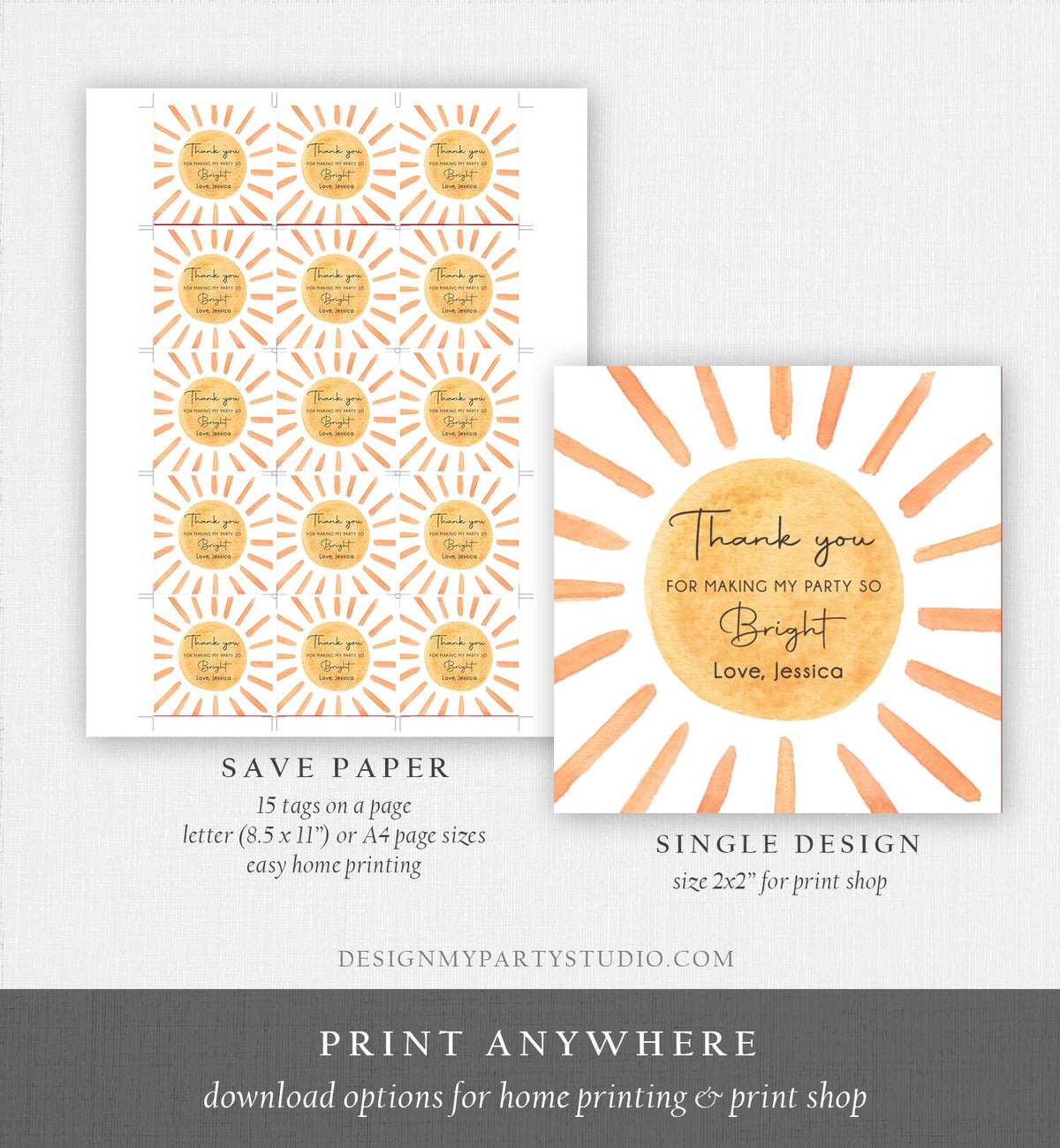 Editable Sunshine Favor tags Little Sunshine Birthday Thank you Sticker Trip Around The Sun Boho Sun Digital Template Printable 0431