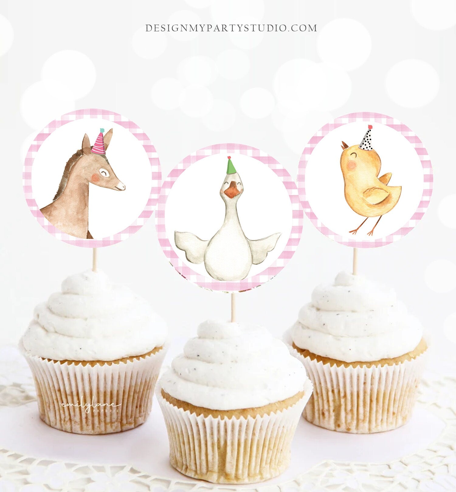 Barnyard Birthday Cupcake Toppers Favor Tags Farm Birthday Party Decoration Girl Farm Animals Pink Stickers Digital Download Printable 0155