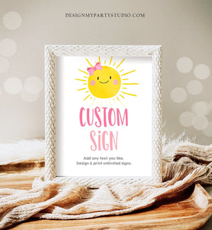 Editable Custom Little Sunshine Sign Pink First Birthday Party Girl Sunshine Party Summer Sun Bow 8x10 Download PRINTABLE Corjl 0141