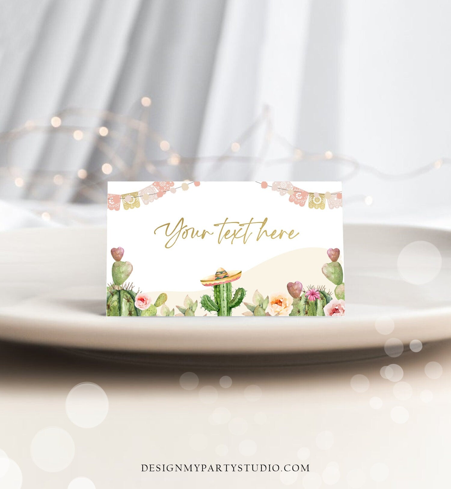 Editable Fiesta Soft Cactus Food Labels Fiesta Party Place Card Tent Card Desert Floral Mexican Birthday Fiesta Decor Corjl Template 0419
