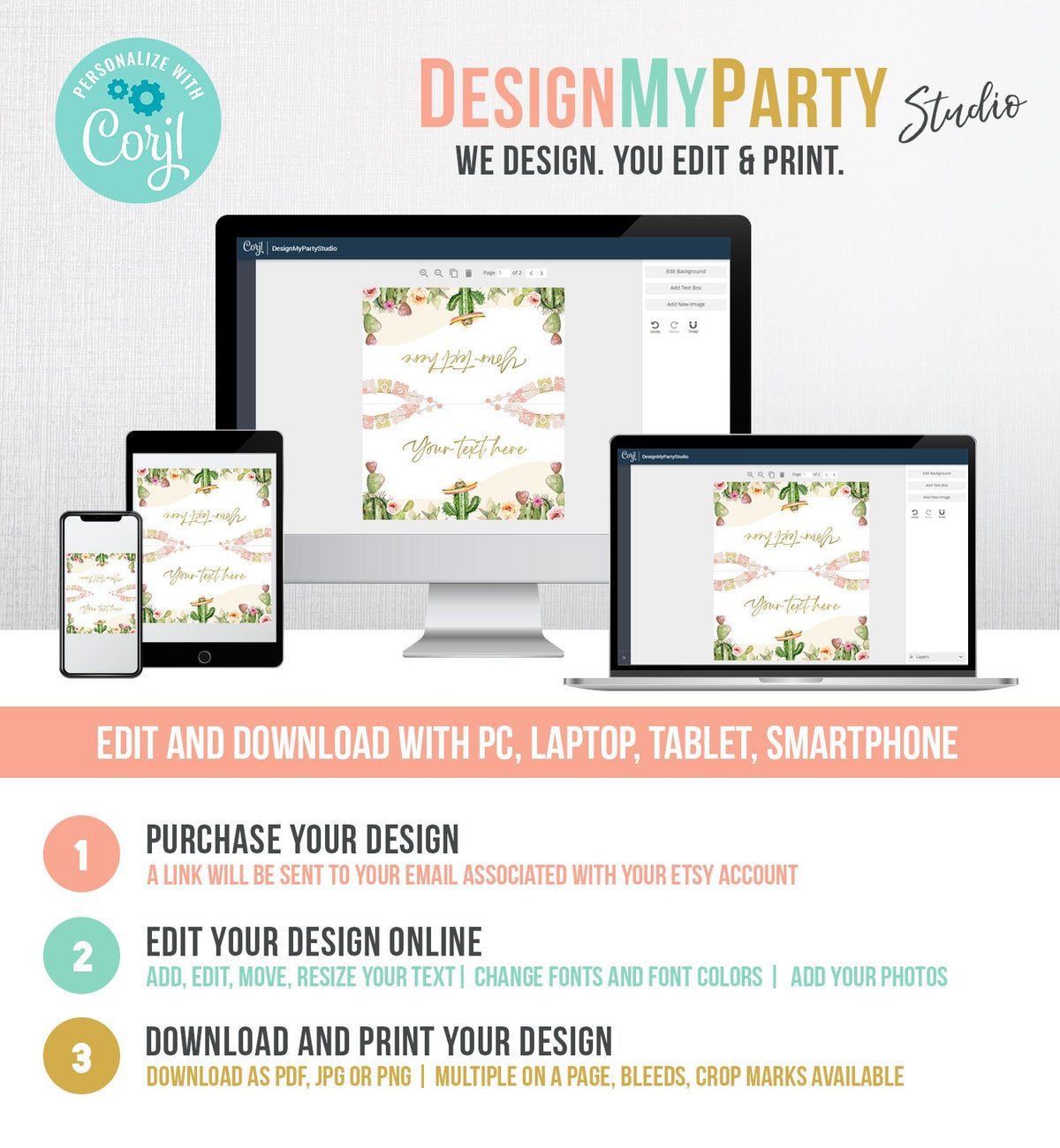 Editable Fiesta Soft Cactus Food Label Fiesta Party Place Tent Desert Floral Mexican Birthday Fiesta Decor Digital Template Printable 0419