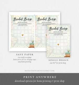 Editable Bridal Bingo Baby Shower Game Card Travel Adventure Journey Sprinkle Couples Activity Download Template Corjl Printable 0263