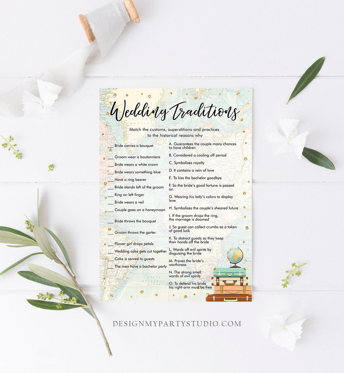 Editable Wedding Traditions Bridal Shower Game Travel Adventure Guessing Game Wedding Shower Activity Game DigitalTemplate Printable 0263