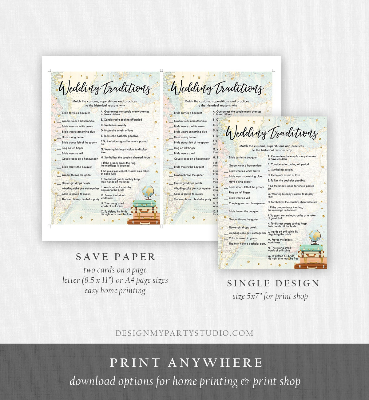 Editable Wedding Traditions Bridal Shower Game Travel Adventure Guessing Game Wedding Shower Activity Game DigitalTemplate Printable 0263