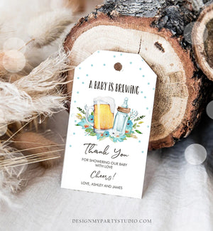 Editable A Baby is Brewing Baby Shower Favor Tags Beer Baby Shower Thank You Tags Label Boy Blue Tags Gift Template Corjl Printable 0190