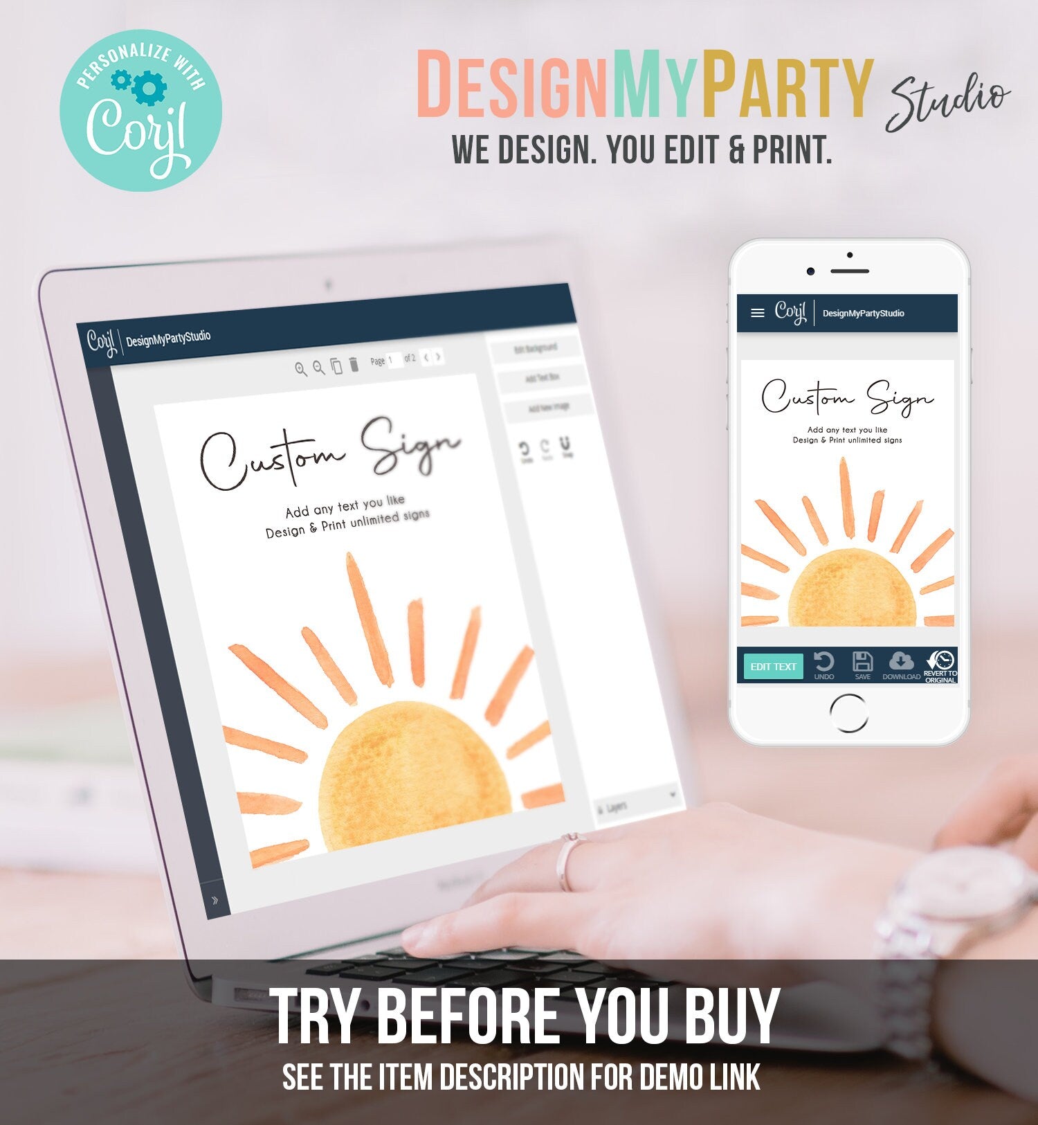 Editable Custom Sign Sun Sign Sun Birthday Decorations First Trip Around the Sun Party Sunshine Party Digital Template Printable 0431