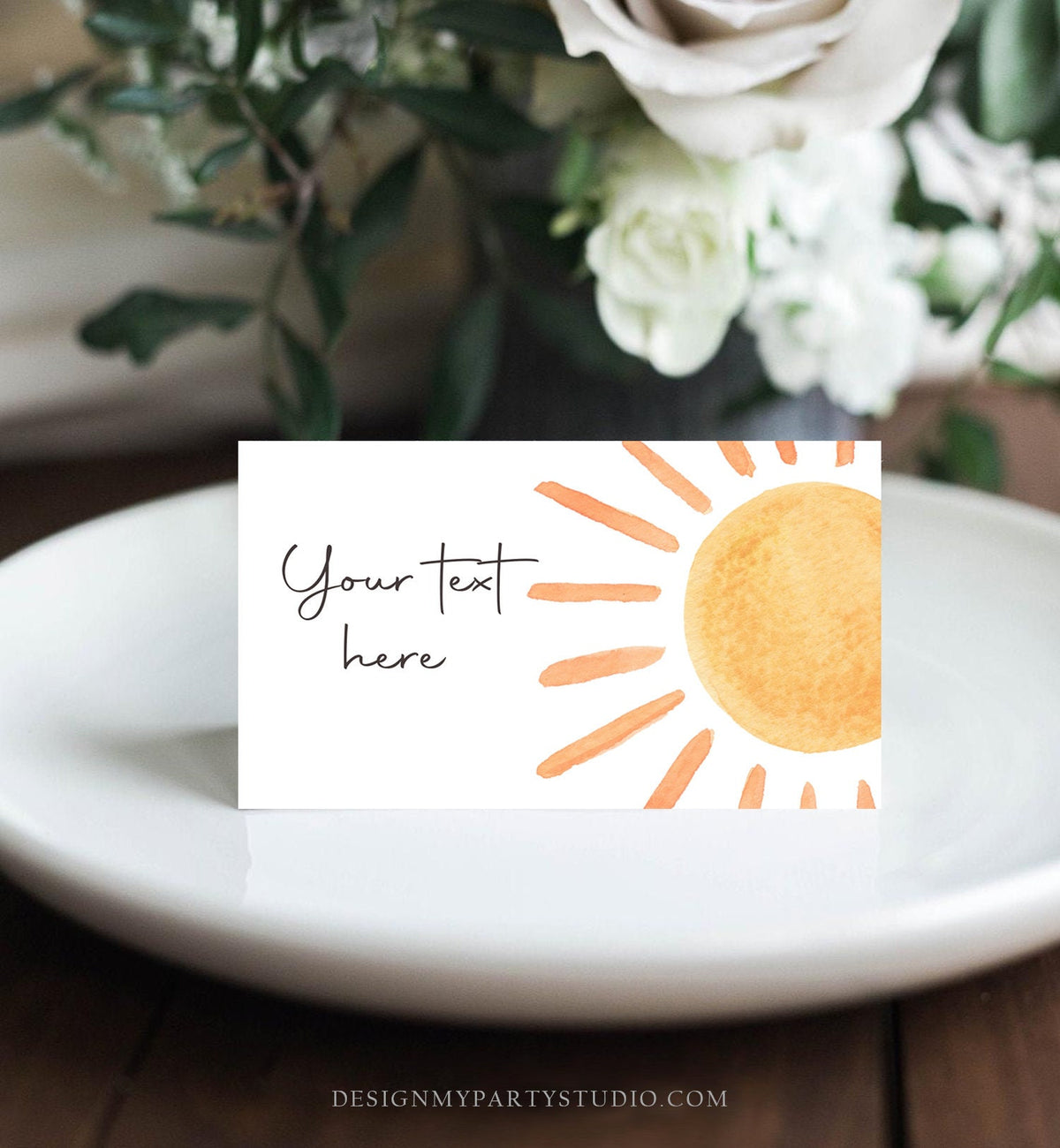 Editable Food Labels Sun Birthday Boho Sun Food Labels Place Card Tent Card 1st Trip Around the Sun 1st Sunshine Template Corjl 0431
