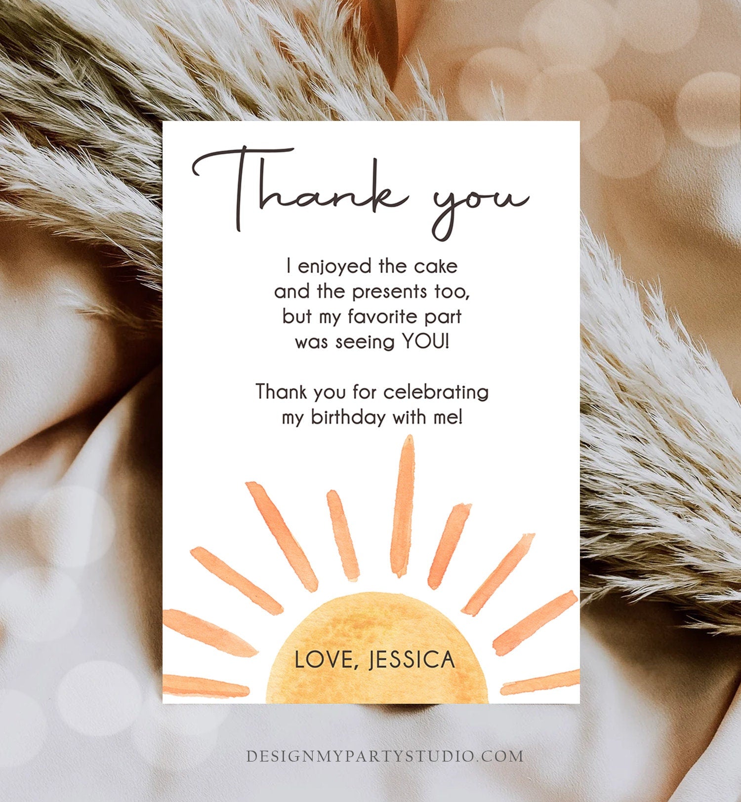 Editable Sun Thank You Card Sun Birthday Party Thank You Note Sunshine 1st Trip Around the Sun First Printable Template Corjl Digital 0431