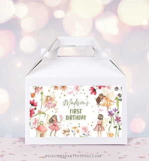 Editable Fairy Birthday Gable Gift Box Label Fantasy Fairies Birthday Favors Girl Treat Box Label Floral Girl Download Printable Corjl 0406