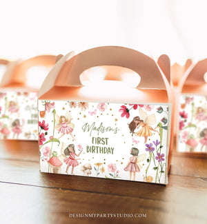 Editable Fairy Birthday Gable Gift Box Label Fantasy Fairies Birthday Favors Girl Treat Box Label Floral Girl Download Printable Corjl 0406