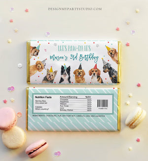 Editable Dog Candy Bar Wrapper Dog Birthday Party Chocolate Bar Label Puppy Pet Boy Puppy Party Pawty Download Corjl Template Printable 0384