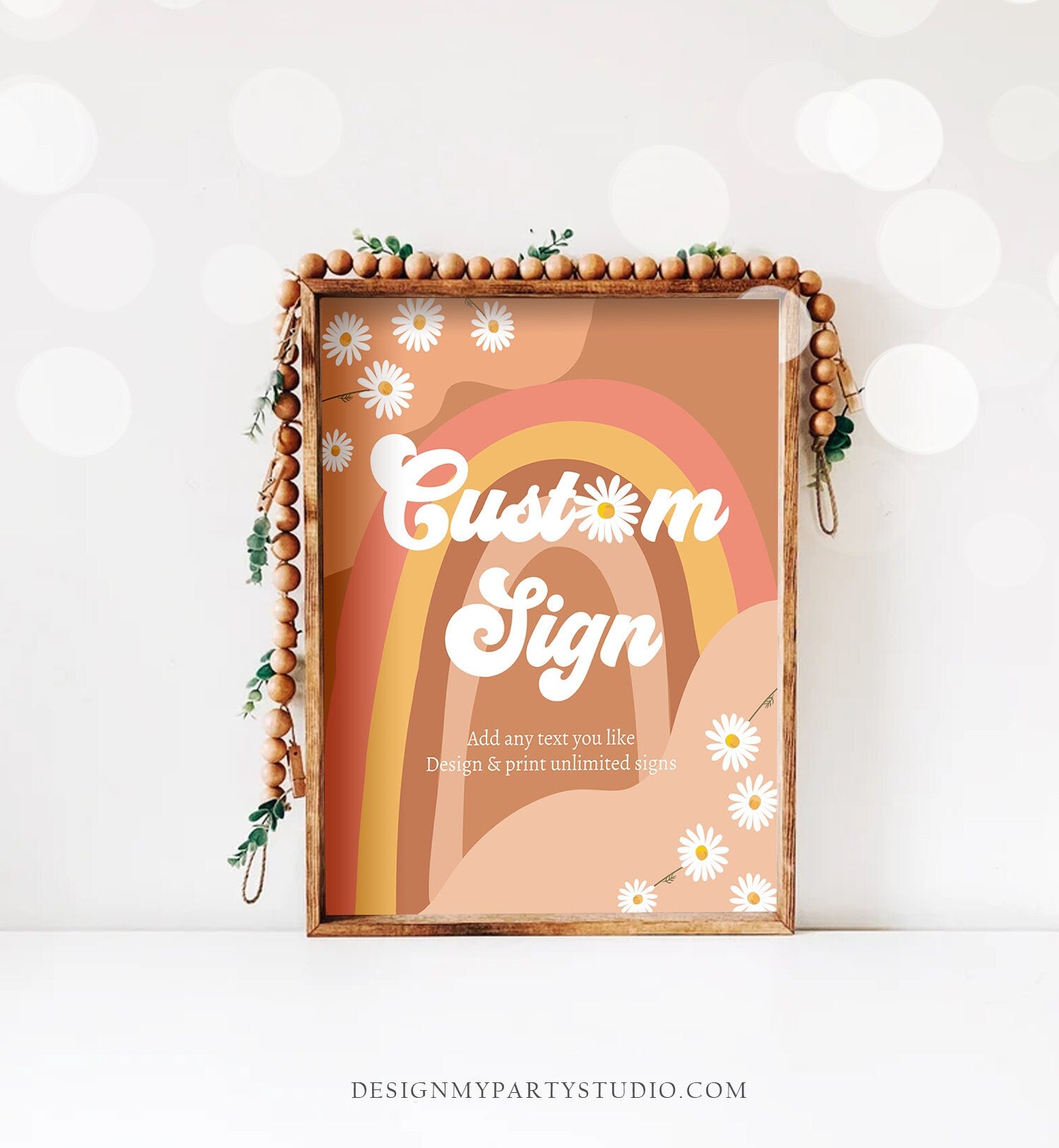 Editable Custom Sign Retro Groovy Birthday Party Groovy Baby Shower Decor Daisy Floral Hippie 70s Party Download Template Printable 0428