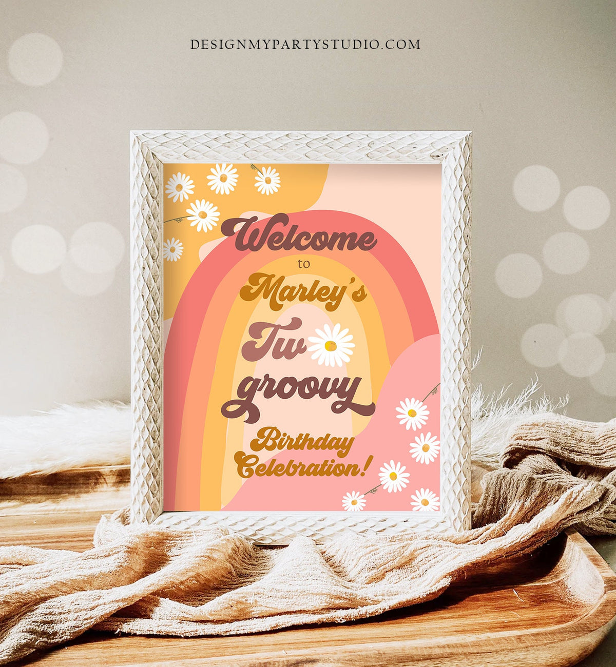 Editable Two Groovy Birthday Welcome Sign Floral Boho 2nd Birthday Welcome Sign Retro 70&#39;s Hippie Festival Digital Template Printable 0428