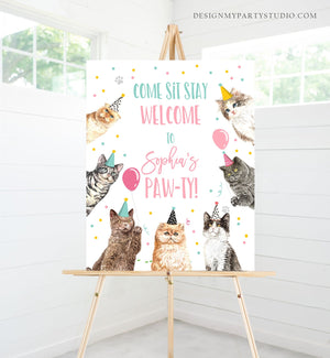 Editable Cat Birthday Party Welcome Sign Kitten Birthday Pink Pink Girl Kitty Cat Paw-ty Pawty Cute Kitten Template Corjl PRINTABLE 0384