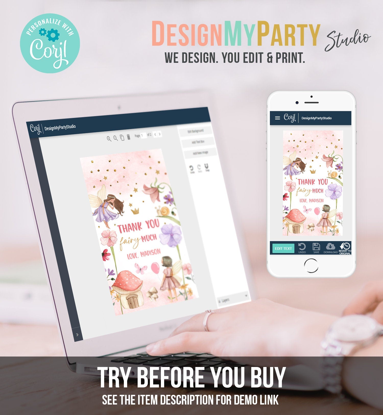 Editable Fairy Favor Tags Enchanted Forest Birthday Thank you tags Label Girl Fairy Garden Gift tags Download Template PRINTABLE Corjl 0406