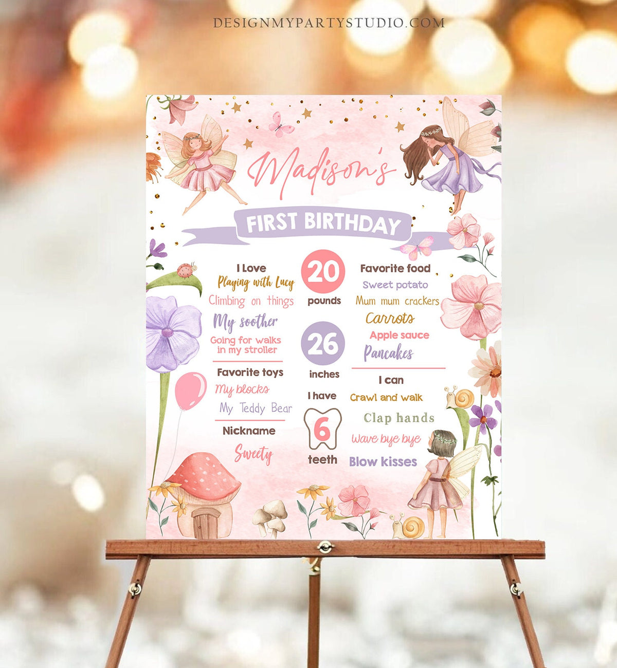 Editable Fairy Birthday Milestones Sign Fairy Tea Party Girl Birthday Garden Party Fairy First Birthday Stats Template Printable Corjl 0406