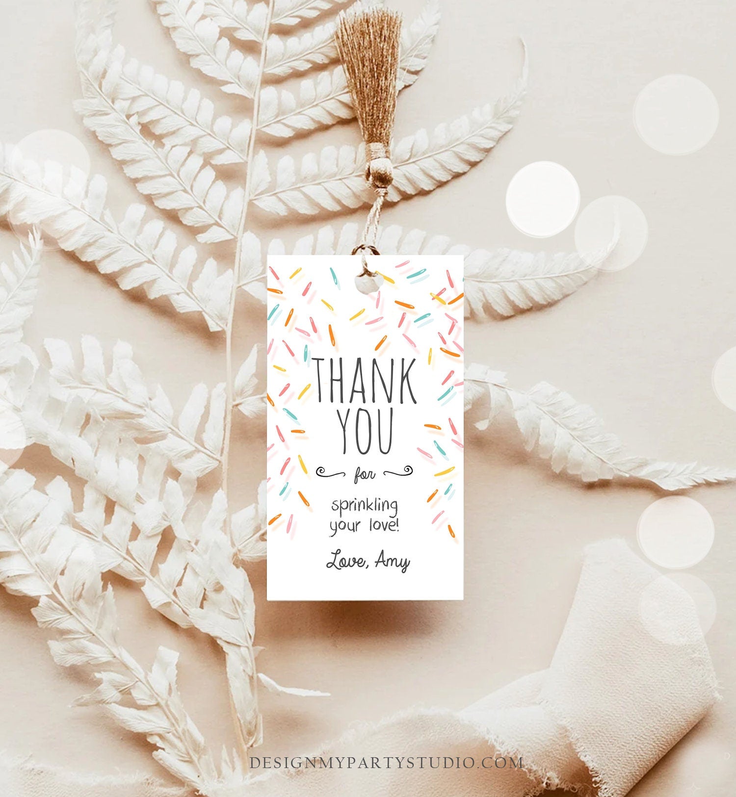 Editable Baby Sprinkle Favor Tags Baby Sprinkle Thank you Label Shower Gift tags Coed Gender Neutral Confetti Template Corjl PRINTABLE 0216