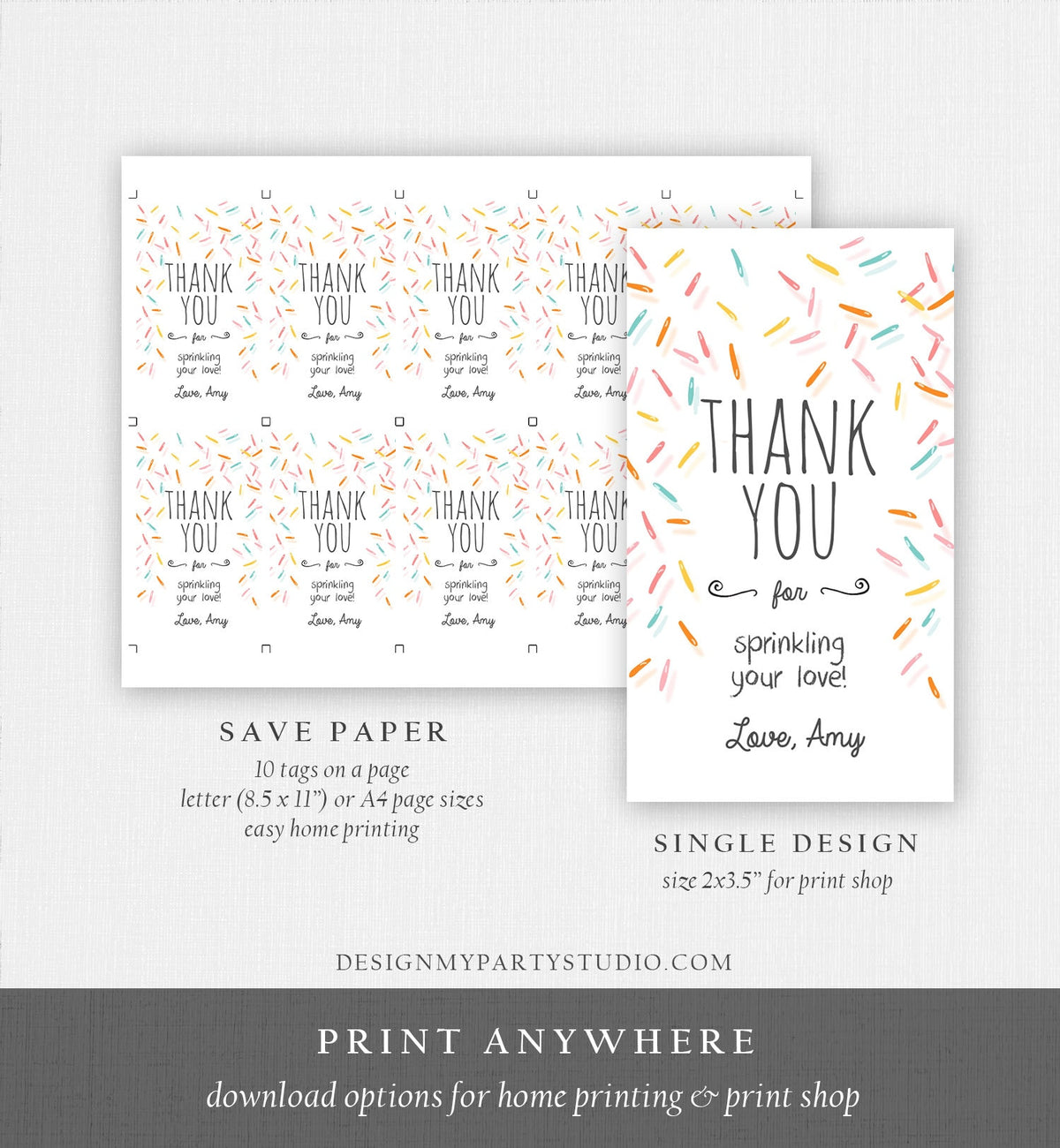 Editable Baby Sprinkle Favor Tags Baby Sprinkle Thank you Label Shower Gift tags Coed Gender Neutral Confetti Template Corjl PRINTABLE 0216
