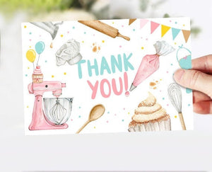 Baking Thank you Card Kids Cooking Birthday Thank You Note 4x6" Girl Chef Party Kitchen Cupcake Decorating PRINTABLE Instant Download 0364
