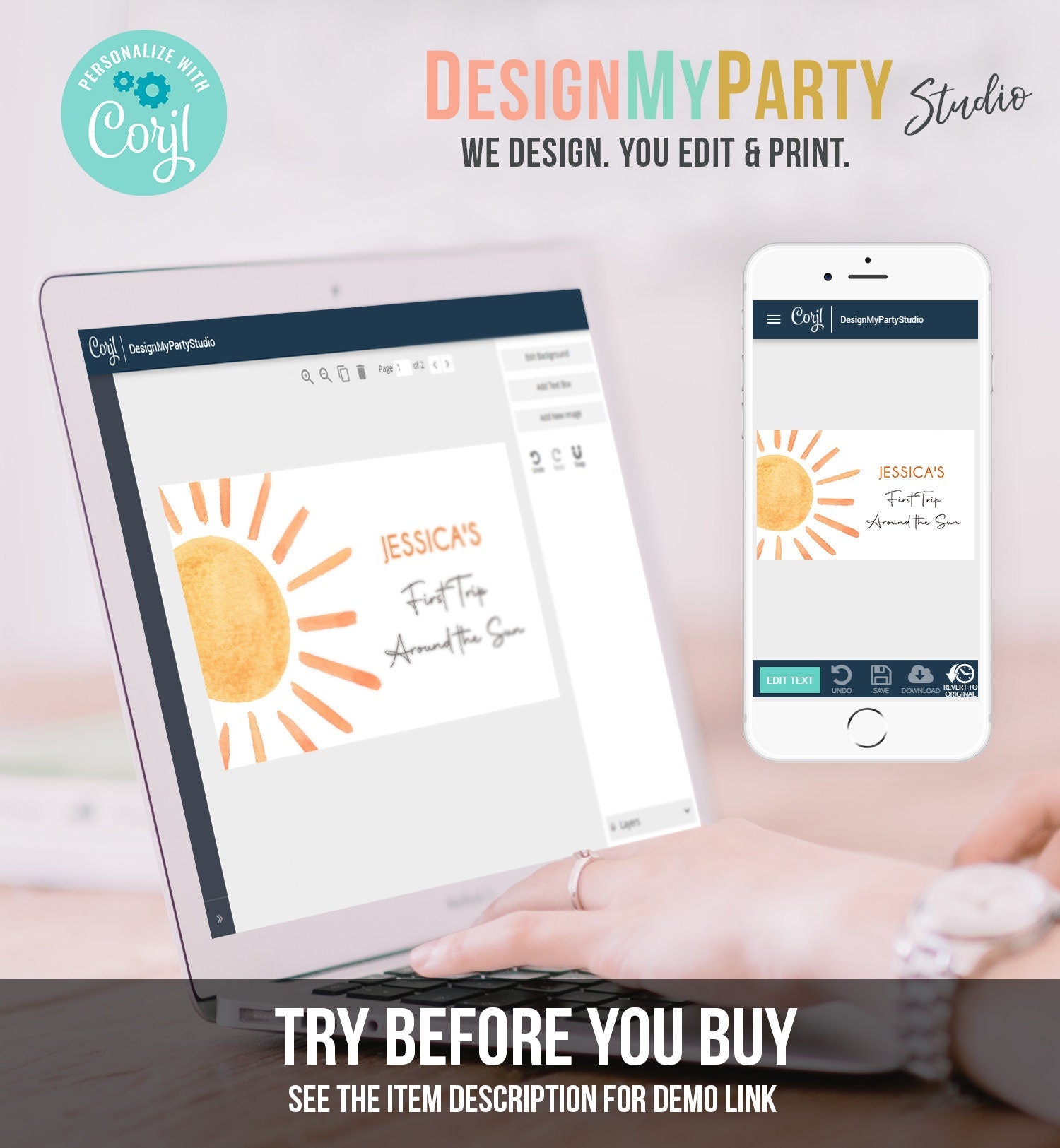 Editable Sun Backdrop Banner Boho Sun Birthday First Trip Around the Sun Birthday Little Sunshine Digital Download Template Printable 0431