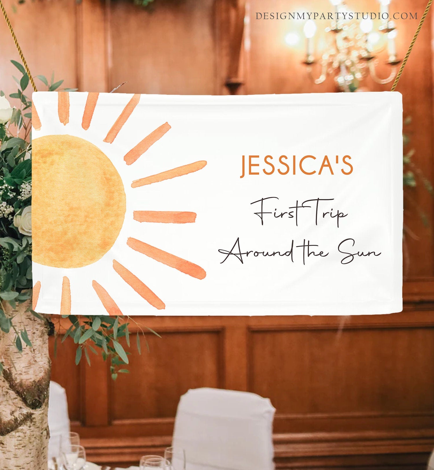 Editable Sun Backdrop Banner Boho Sun Birthday First Trip Around the Sun Birthday Little Sunshine Digital Download Template Printable 0431