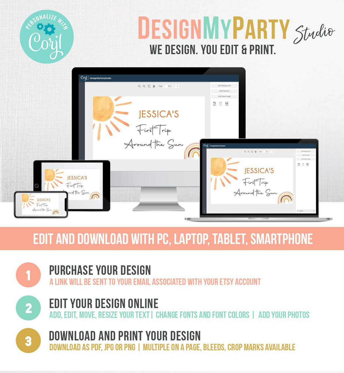 Editable Sun Birthday Party Gable Box Favor Label Boho Sun Gift Box Label Sunshine First Trip Around the Sun Digital Download Printable 0431