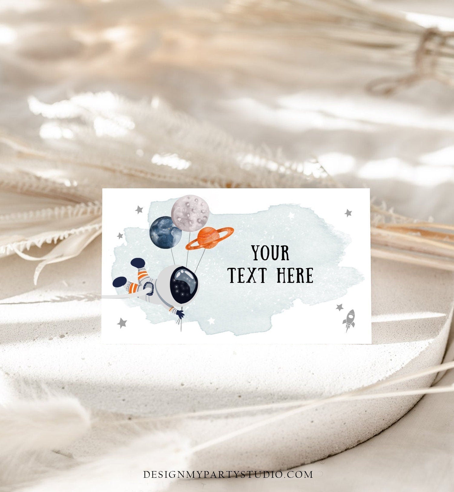 Editable Food Labels Outer Space Astronaut Birthday Galaxy Food Labels Place Card Tent Card Escort Card Orange Silver Corjl Template 0366