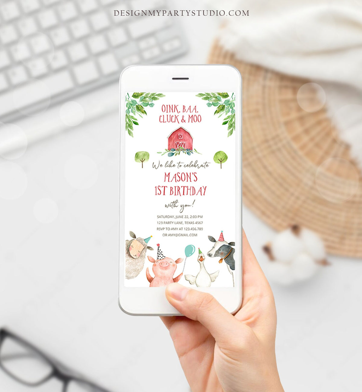 Editable Farm Birthday Evite Boy Farm Animals Barnyard Party Invitation Party Animals Phone Digital Download Evite Template Printable 0155