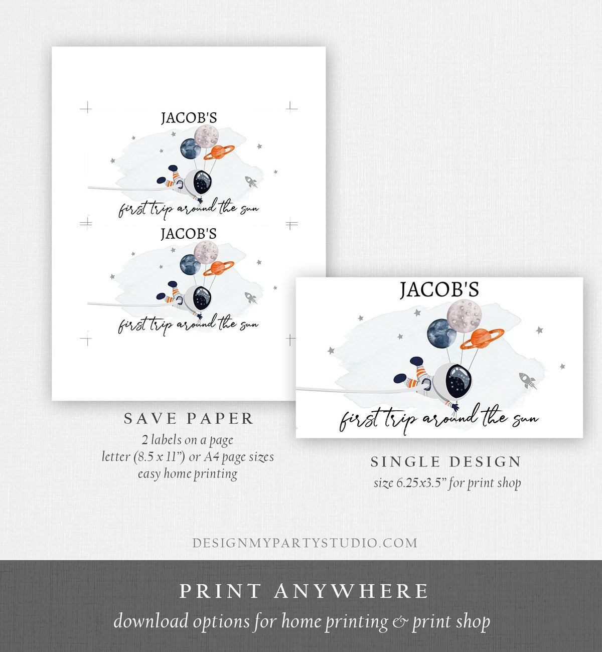 Editable Space Gable Box Label Outer Space Birthday Gift Box Labels First Trip Around the Sun Party Digital Download Template Printable 0366