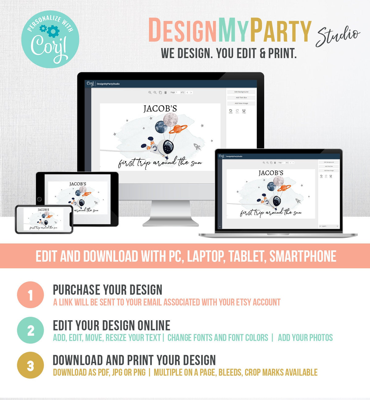 Editable Space Gable Box Label Outer Space Birthday Gift Box Labels First Trip Around the Sun Party Digital Download Template Printable 0366