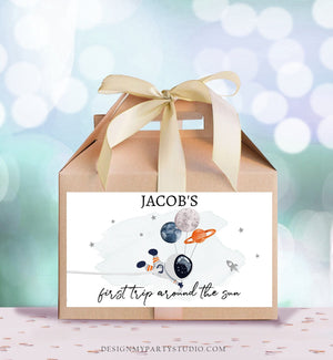 Editable Space Gable Box Label Outer Space Birthday Gift Box Labels First Trip Around the Sun Party Favors Download Printable Corjl 0366