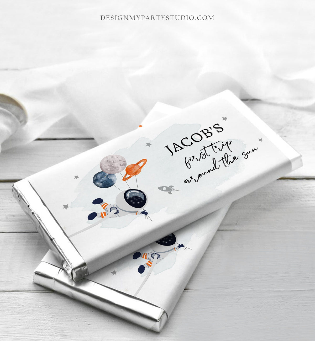 Editable Outer Space Chocolate Bar Labels Candy Bar Wrapper Planets Astronaut Rocket Boy Birthday Digital Download Template Printable 0366
