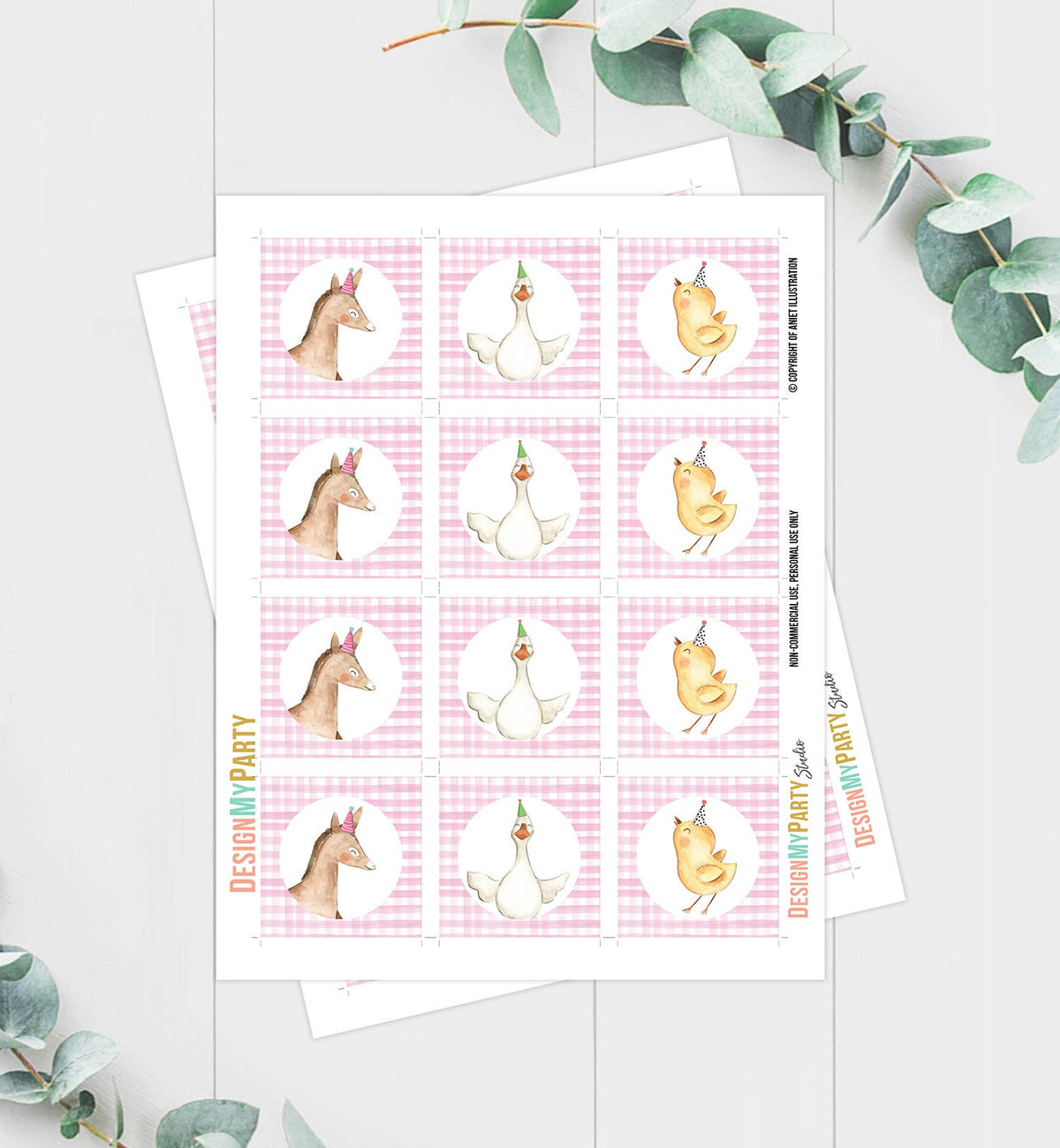 Barnyard Birthday Cupcake Toppers Favor Tags Farm Birthday Party Decoration Girl Farm Animals Pink Stickers Digital Download Printable 0155