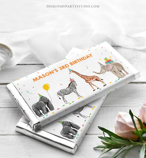 Editable Party Animals Candy Bar Wrapper Safari Animals Birthday Chocolate Bar Wrapper Safari Favors Jungle Template PRINTABLE Corjl 0142