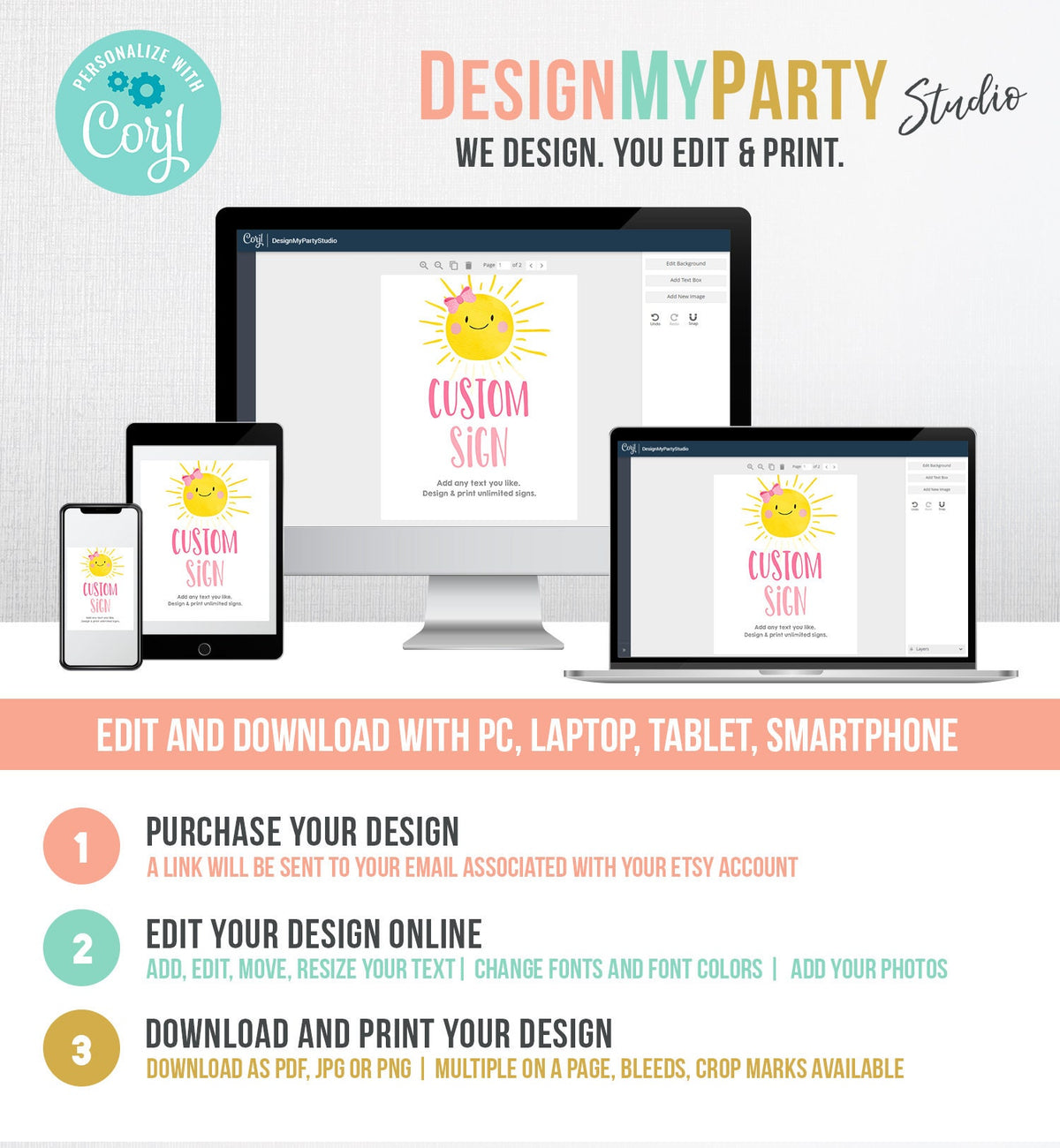 Editable Custom Little Sunshine Sign Pink First Birthday Party Girl Sunshine Party Summer Sun Bow Digital Download Template Printable 0141