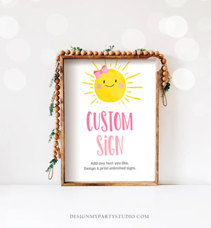 Editable Custom Little Sunshine Sign Pink First Birthday Party Girl Sunshine Party Summer Sun Bow 8x10 Download PRINTABLE Corjl 0141